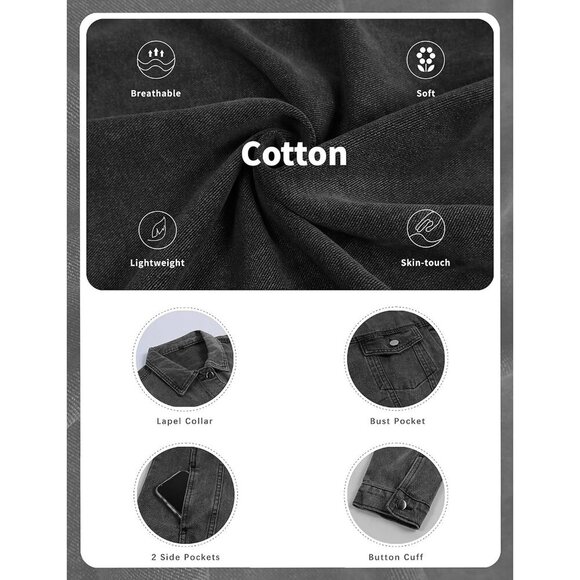 Women's Oversized Mid Long Denim Jacket Jean Biker Coat Long Sleeves Grey - Picture 7 of 8